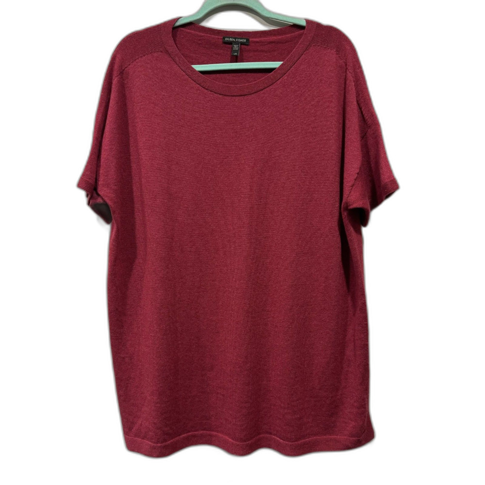 Eileen Fisher 100% Cashmere Sweater Short Sleeve Berry Pink Crewneck Women L